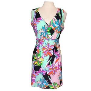 Jude Connally Naomi Psychedelic Floral Retro Sleeveless Sheath Mini Dress L
